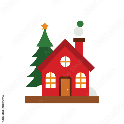 christmas village house on white background