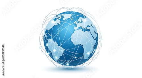 Global network connecting the world with glowing nodes and lines