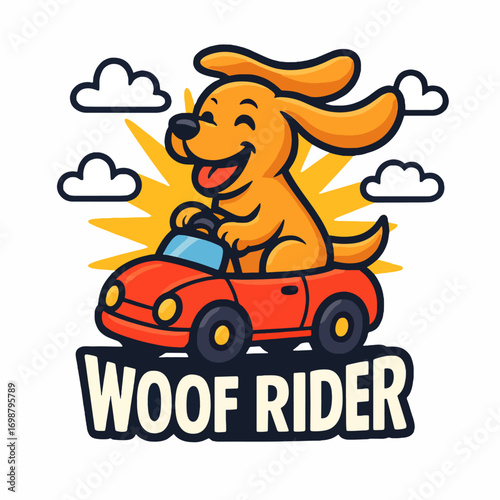Happy Dog Driving a Red Car on a Sunny Day