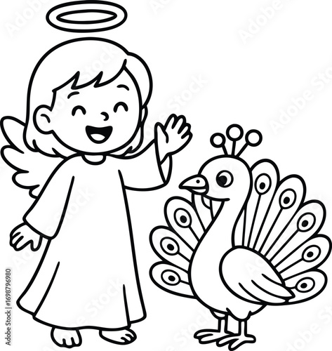 Foto Beautiful Angel coloring pages for kids with Christmas