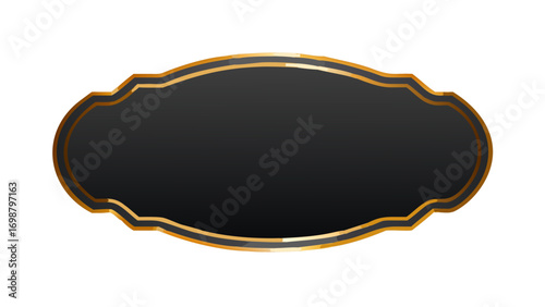 An ornate black label with a gold trim and decorative shape suitable for product branding and design use