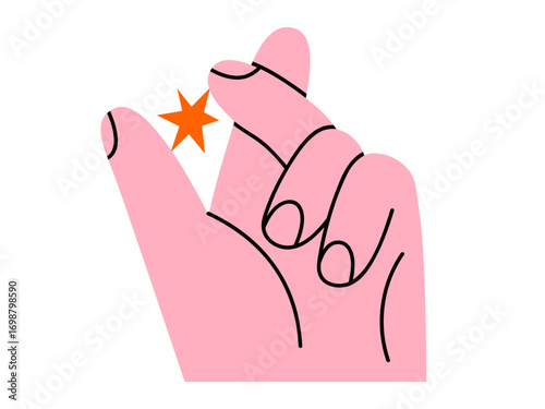 Hand drawn cute illustration of hand holding star. Flat vector lucky sign in arm doodle. Make a wish. Success or winning icon or sticker. Superstition cosmos symbol. Isolated.
