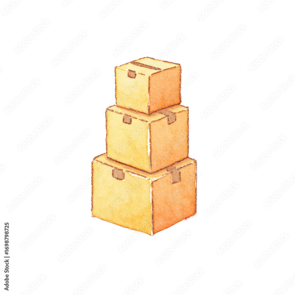 Obraz premium Stacked cardboard boxes in watercolor artwork