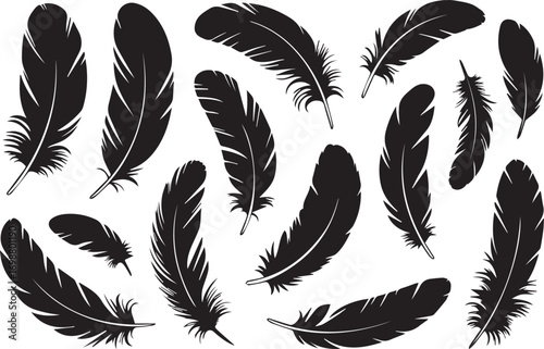 14 black feather vector silhouettes for bohemian logos pattern creation and ornamental nature inspired graphic art