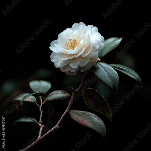 Elegant white camellia flower closeup