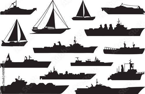 naval ship silhouettes vector including destroyer aircraft carrier patrolboat sailboat motorboat ai eps jpeg png