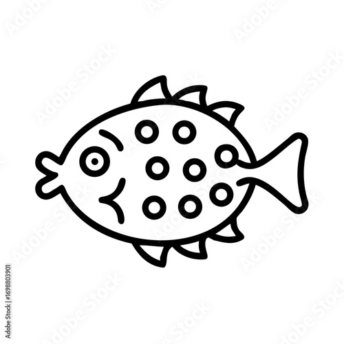 Black and White Puffer Fish Illustration with Circular Spots
