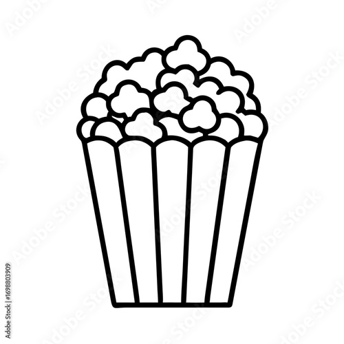Black and white vector illustration of a bucket of delicious popcorn