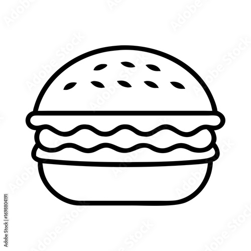 Simple outline of a classic sesame seed hamburger with wavy ingredients