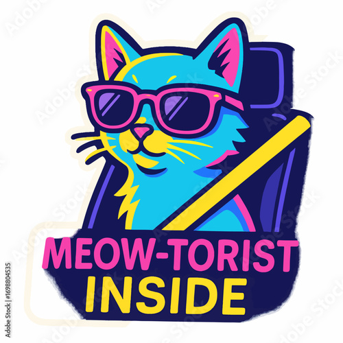 Cool Cat Wearing Sunglasses Riding in a Car as a Tourist