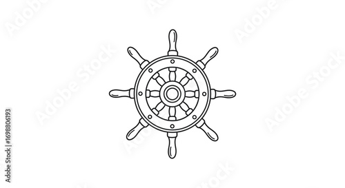 a ship wheel illustration with detailed spokes and handles