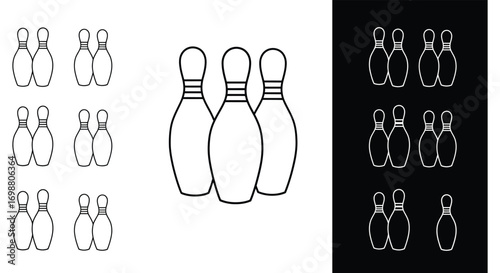 bowling pins arranged in various patterns on contrasting backgrounds