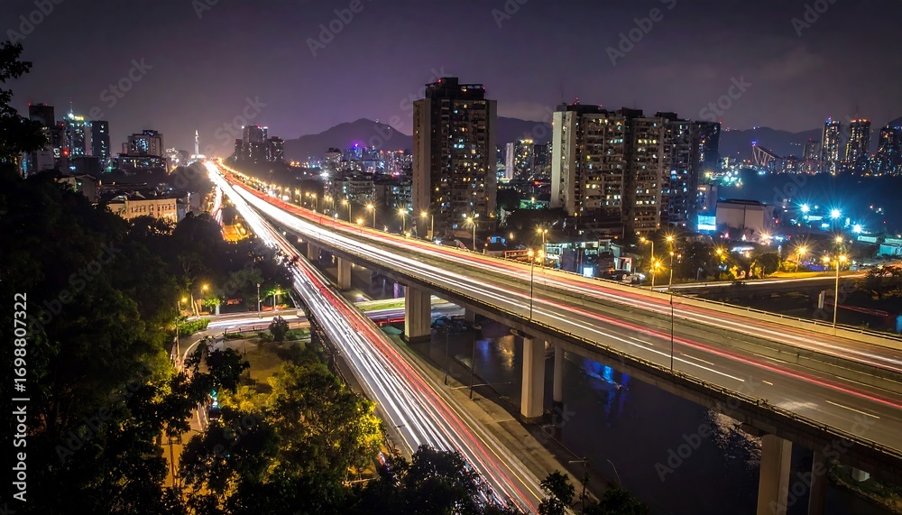 Fototapeta premium Night cityscape with a highway overpass