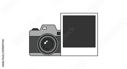 a camera next to an instant photo frame