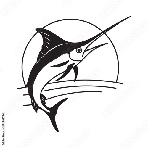 Dynamic swordfish silhouette with sharp elongated bill