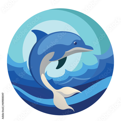 Dolphin Jumping from Ocean Vector Illustration

