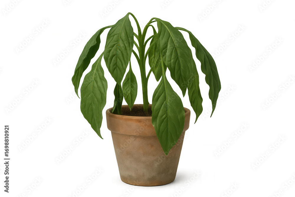 Obraz premium Potted plant with vibrant green leaves isolated on a transparent background, perfect for gardening and nature-themed projects