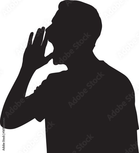 Shouting Man Silhouette Vector on Transparent Background for Communication Designs