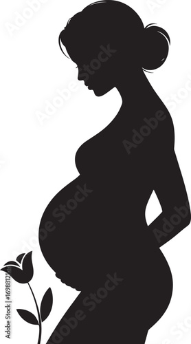 Silhouette of a Pregnant Woman with Flower on a Transparent Background Vector Art