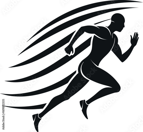 Running Silhouette with Motion Lines Vector Illustration


