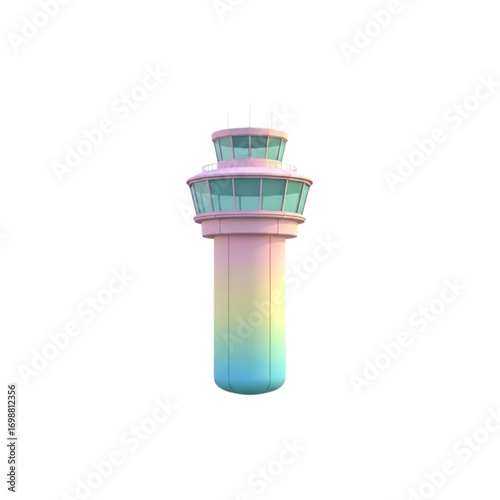 Stylized air traffic control tower with pastel gradient isolated on transparent background