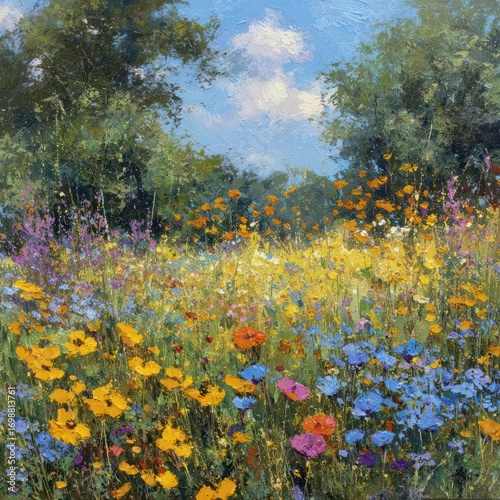 Colorful wildflower meadow painting