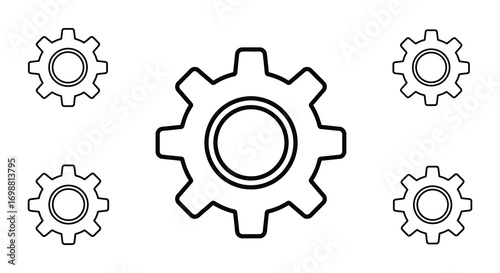 central large gear surrounded by four smaller gears