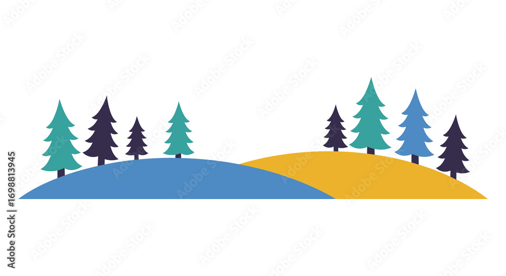 Obraz premium a serene landscape with blue hills green trees under clear sky