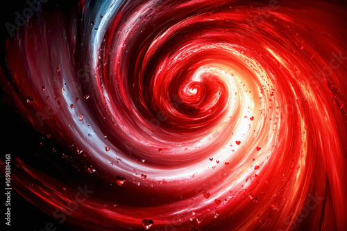 Swirling hearts in vibrant red and white background creating a dynamic visual experience
