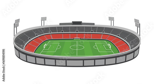 aerial view of soccer stadium with vibrant green field
