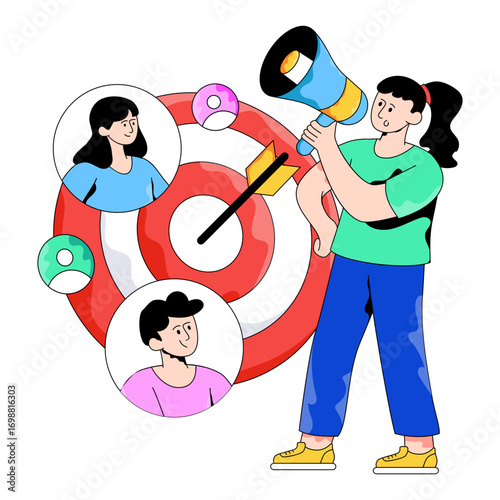 Conceptual flat design illustration of customer target marketing