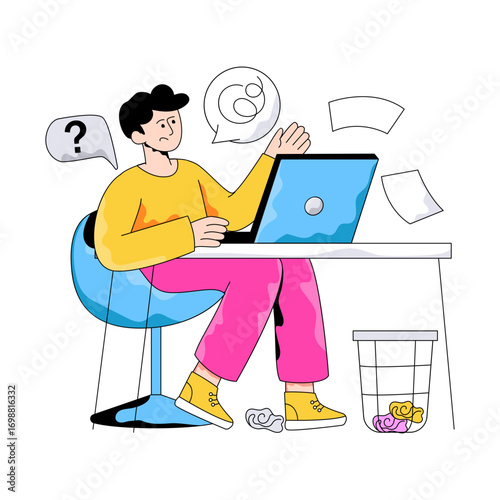 Editable design illustration of confused employee