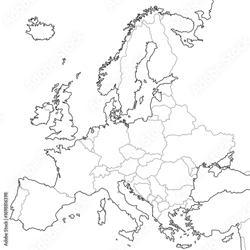 Wallpaper Mural Accurate correct detailed europe european continent map line states countries political electoral vector isolated on transparent background Torontodigital.ca