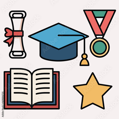 Vector art of collection of graduation and education symbols