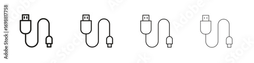 USB cable icon outline vector for web ui. Editable stroke.