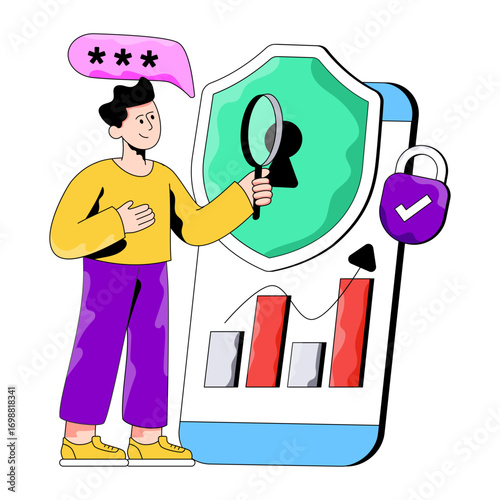 Colored design illustration of cybersecurity analyst