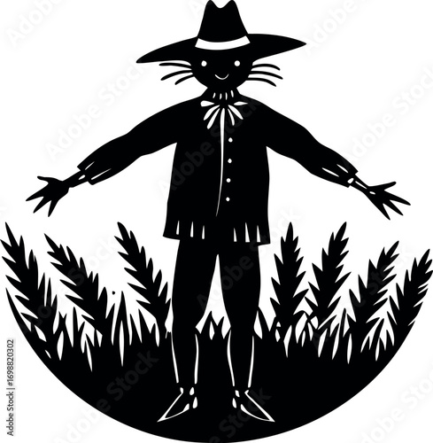 scarecrow standing in field silhouette