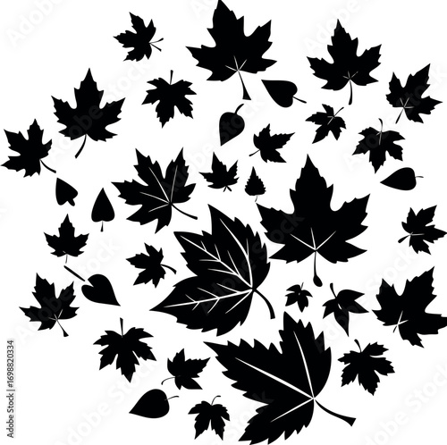 falling autumn leaves silhouette vector