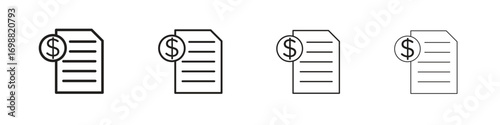 Invoice icon outline vector for web ui. Editable stroke.