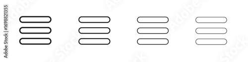 Hamburger menu icon outline vector for web ui. Editable stroke.