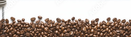 Pile of Roasted Coffee Beans on a White Surface With a Coffee Maker.