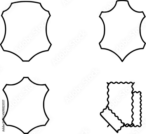 Leather material linear icon set. featuring hide, suede, patch, fabric, stitching, texture, and weave symbols vector silhouette illustration isolated on white background 