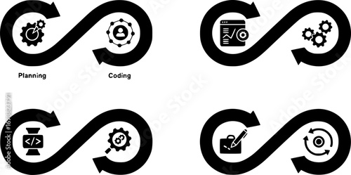 Devops infinity loop vector: continuous integration and delivery symbol for software development vector silhouette illustration isolated on white background 