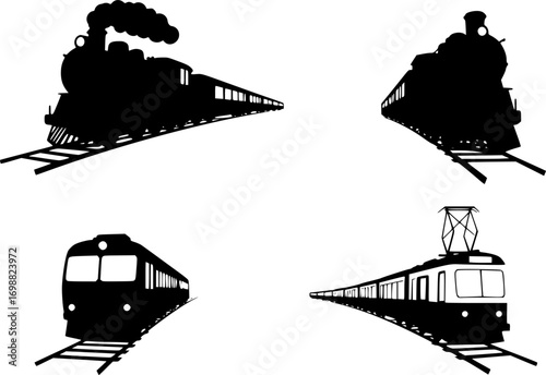 Train and subway silhouette icon set. railway and metro transport symbols vector silhouette illustration isolated on white background 