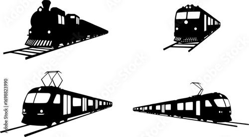Train and subway silhouette icon set. railway and metro transport symbols vector silhouette illustration isolated on white background 