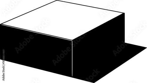 Box Shadow: A minimalist graphic rendering of a box, skillfully illuminated to showcase form and texture, casting dramatic shadow that defines the structure and spatial dimension.