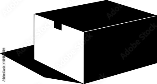 Box Shadow: A minimalist graphic rendering of a box, skillfully illuminated to showcase form and texture, casting dramatic shadow that defines the structure and spatial dimension.