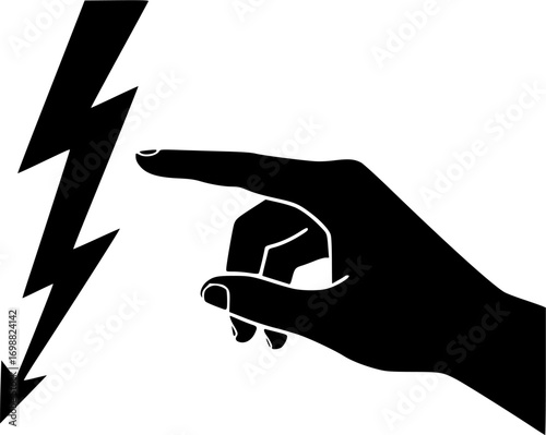 Electrical Safety Sign: A high-contrast graphic of a hand touching a lightning bolt. This stark illustration serves as a clear and immediate warning.
