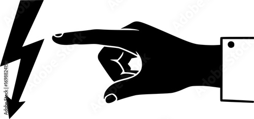 Electrical Safety Sign: A high-contrast graphic of a hand touching a lightning bolt. This stark illustration serves as a clear and immediate warning.
