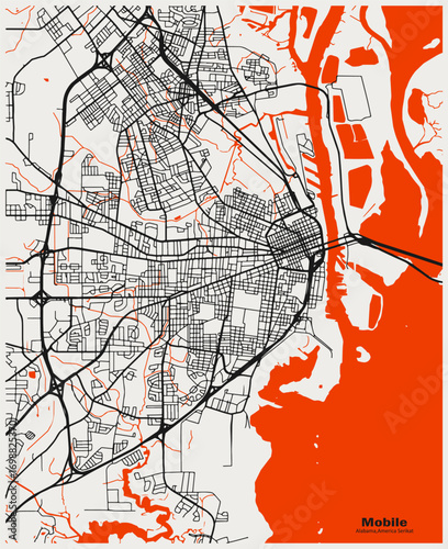 Abstract Vector Map of Mobile, Alabama, United States for Home Wall Poster